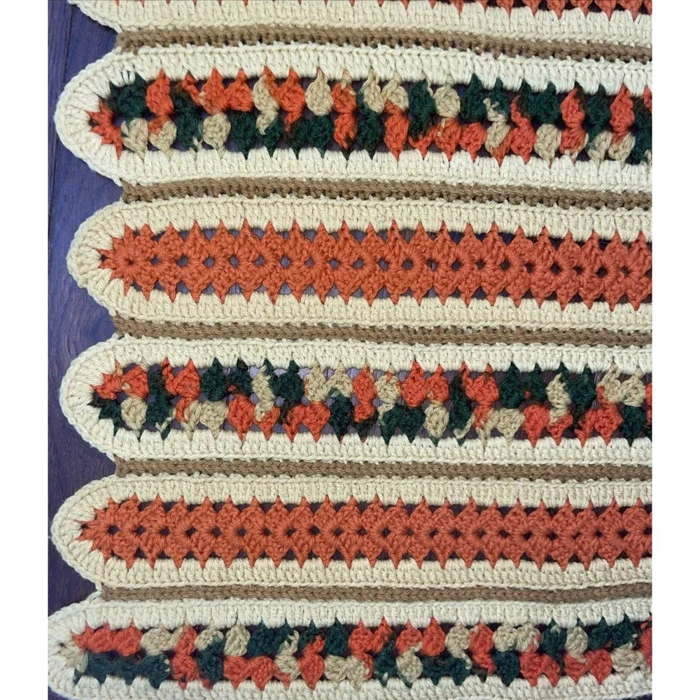 Vtg Granny Afghan‎ Crochet Knit Throw Blanket 61X57 Fall Colors Homemade Cozy